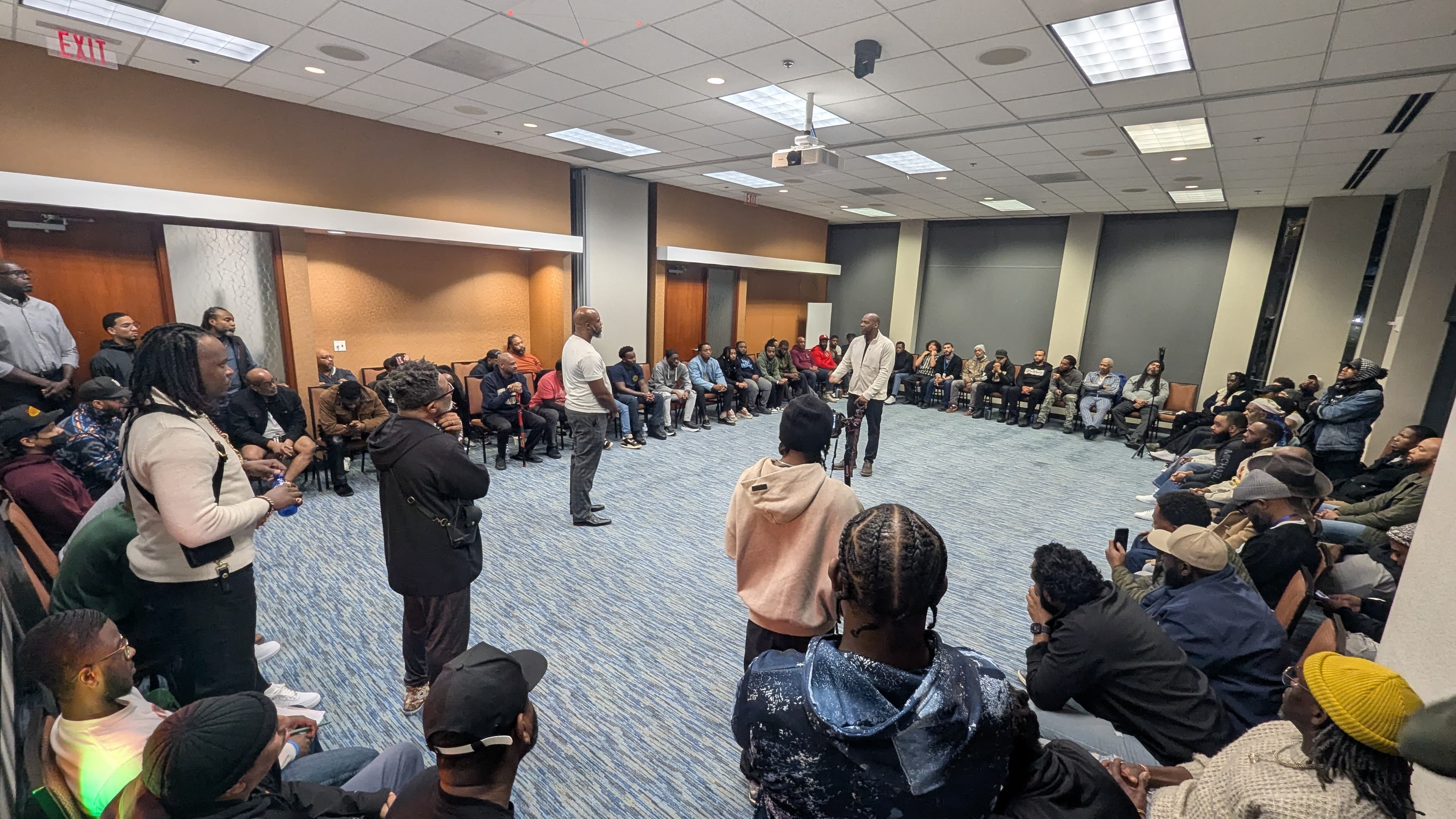 A wide view of brothers filling a Chop-It-Up session